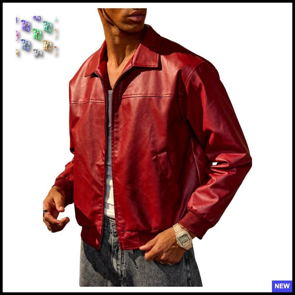 Retro PU Leather Motorcycle Jacket Vintage Streetwear Zip Up Collared